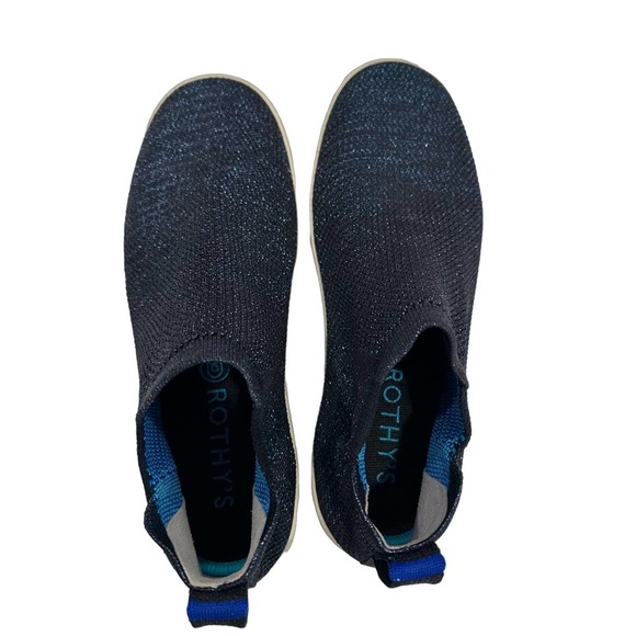 Rothy's Blue Metallic Lattice Stitch Chelsea Sneakers High Tops Shoe Size 7.5 - Picture 6 of 12